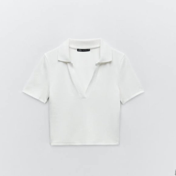 ZARA | Ribbed White Polo Crop Tee - Picture 2 of 2